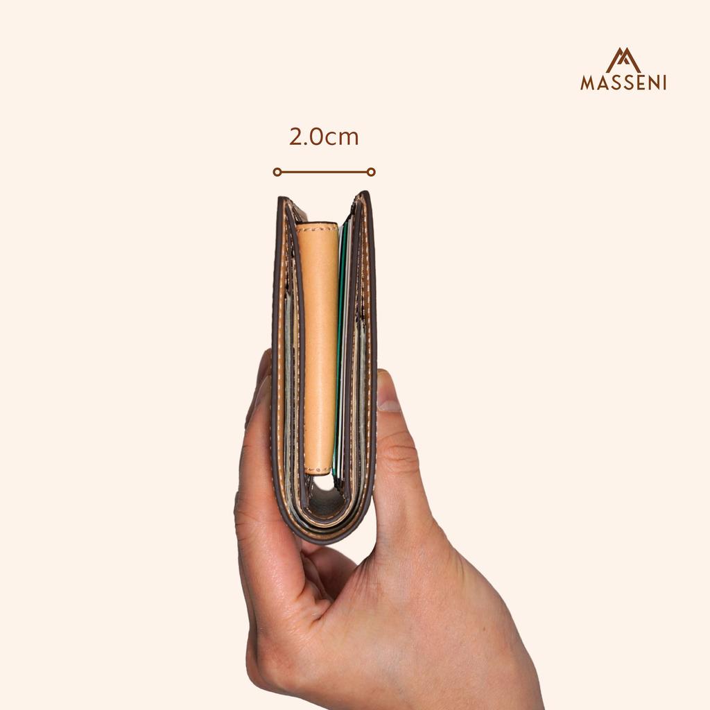 Premium Italian Leather Wallet with Coin Tan Genuine Holds 4 Cards [MASSENI] Men's Bi-fold Pocket, Color, Leather, Lightweight, (Tan)