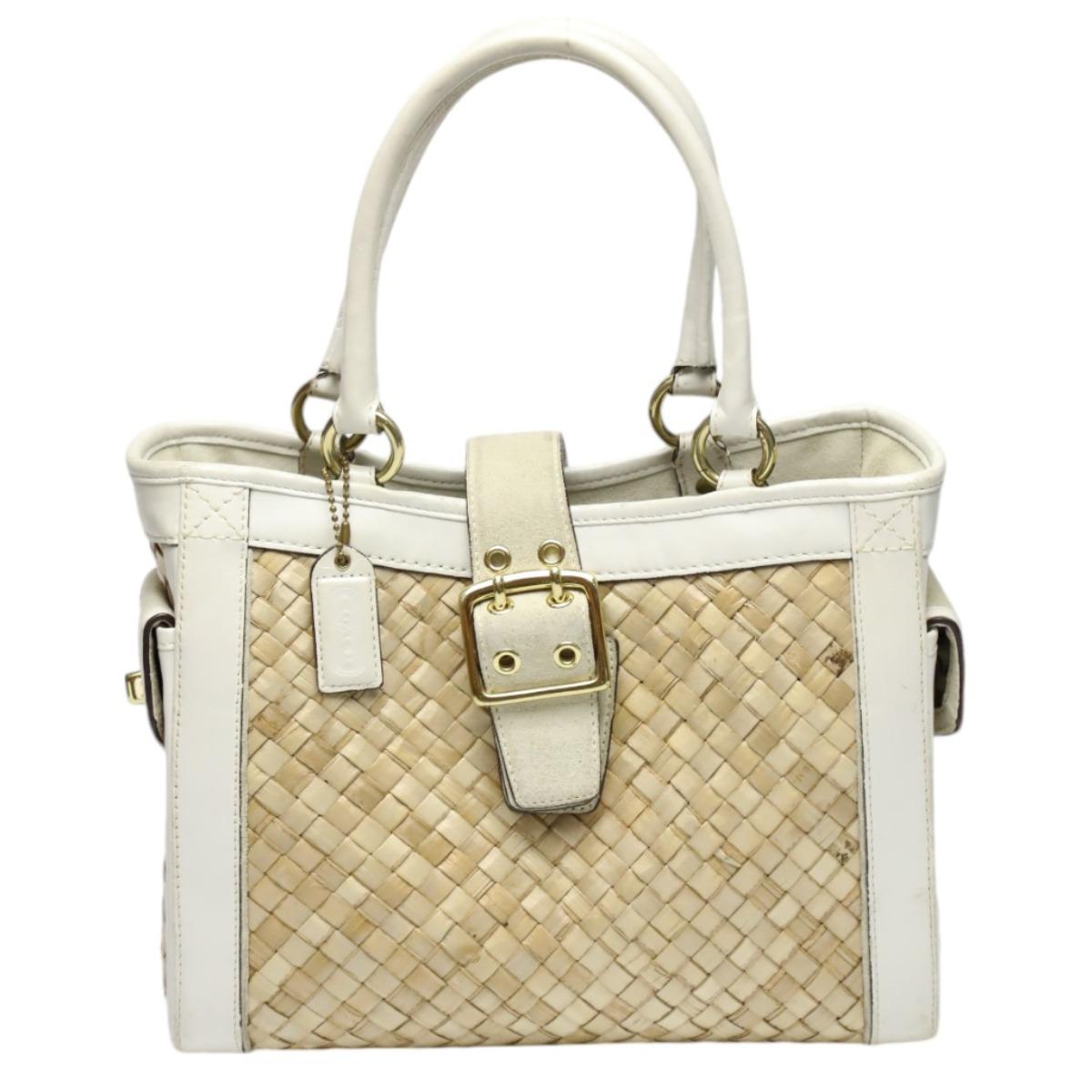 

COACH Basket bag Handbag leather White x Natural Women 4419 Used