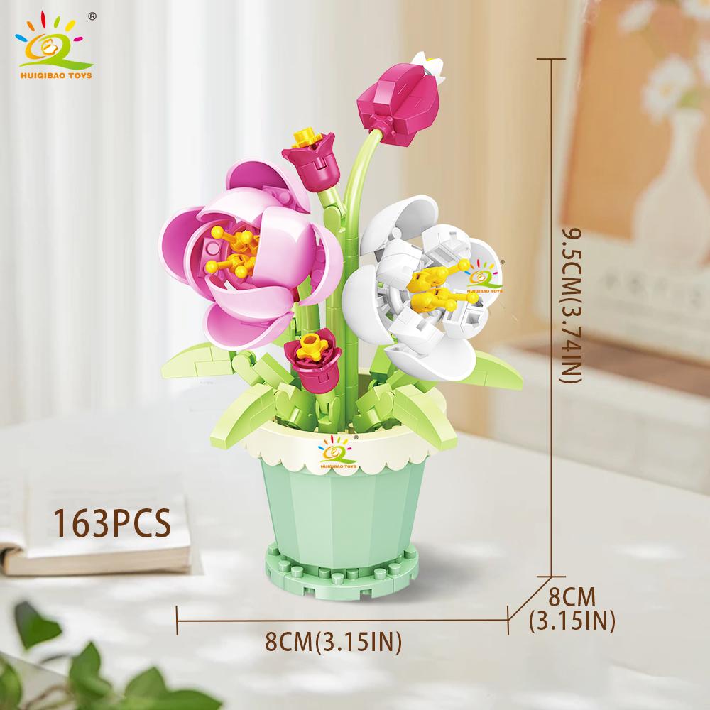 Non-Toxic Moc Eternal Flower With Pot Micro Building Block Diy Sunflower Rose Bouquet Mini Model Brick Toy Home Desk Decoration
