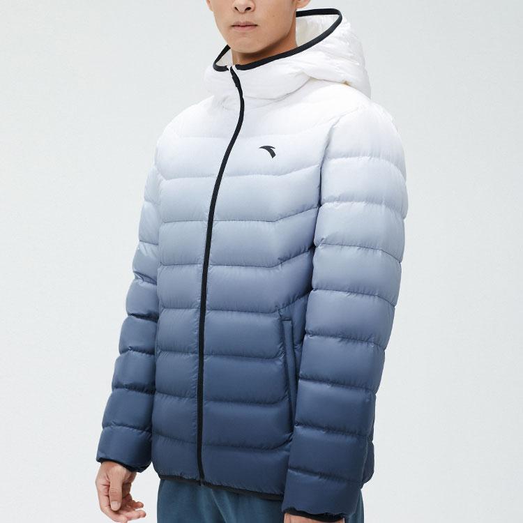 Anta Gradient Zipper Hooded Warm Down Jacket Men Outerwear Pure-White 152347903-4