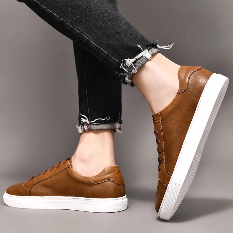 New Men Shoes Genuine Leather Casual Shoes Fashion Sneakers British style Cow Leather Men Shoes New Men Sneakers