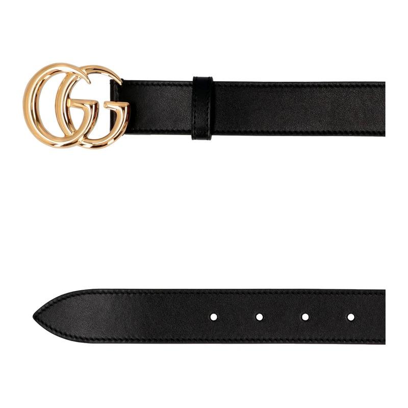Gucci GG Marmont Doppel-G-Logo Styling-Schnalle hellgoldfarbene Accessoires Ledergürtel Herren schwarz Breite 3cm 4145160YA0G