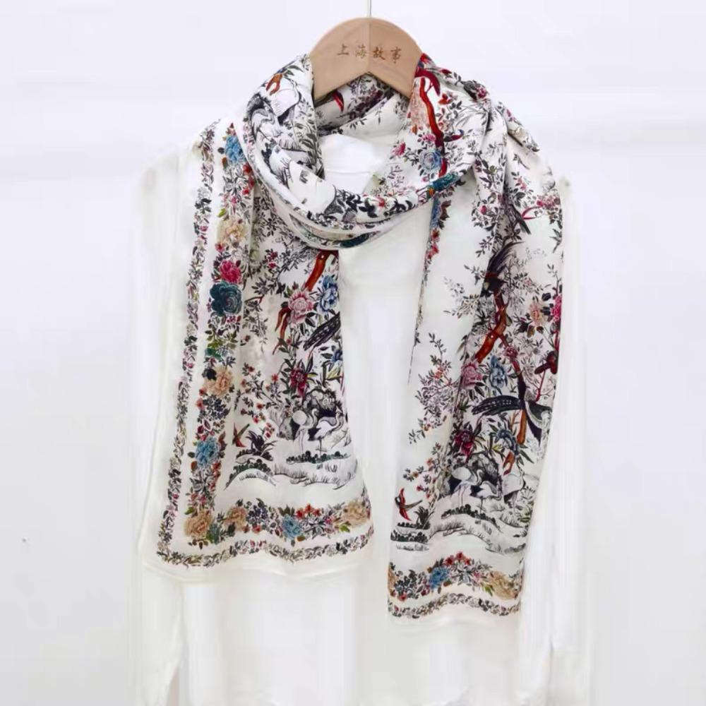 Flower Silk Scarf Shawls Sunscreen Beach Hijab Luxury Satin Neck Scarves  Ladies/Girls