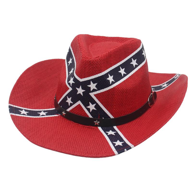 American Waterproof And Old Stars And Stripes Five-Pointed Star Striped Cowboy Hat With Curved Brim Equestrian Riding Jazz Top Hat