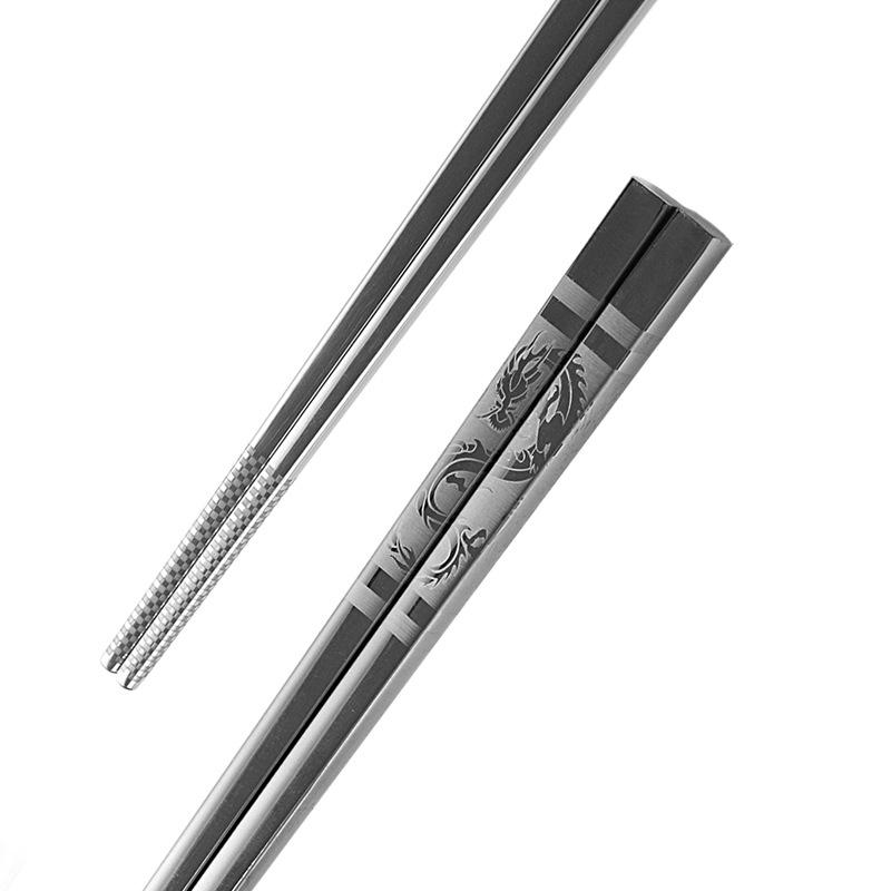 Year of the Dragon Non-slip Stainless Steel Chopsticks with Fu Character