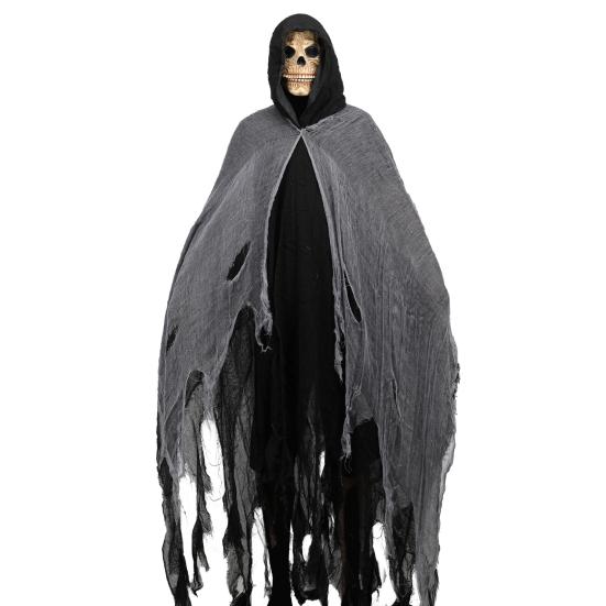 Halloween Grim Reaper Costume Black Hooded Cloak with Skull Masque Vintage Medieval Cape for Adult Cosplay Props