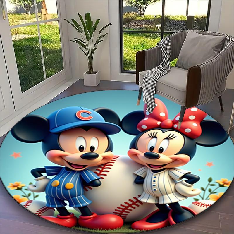 1pc Mickey And Donald Duck Pastel Floral Carpet for Room Floor Mat, Comfortable Office Chair Printed Round Rug, Beautiful Hotel Rug