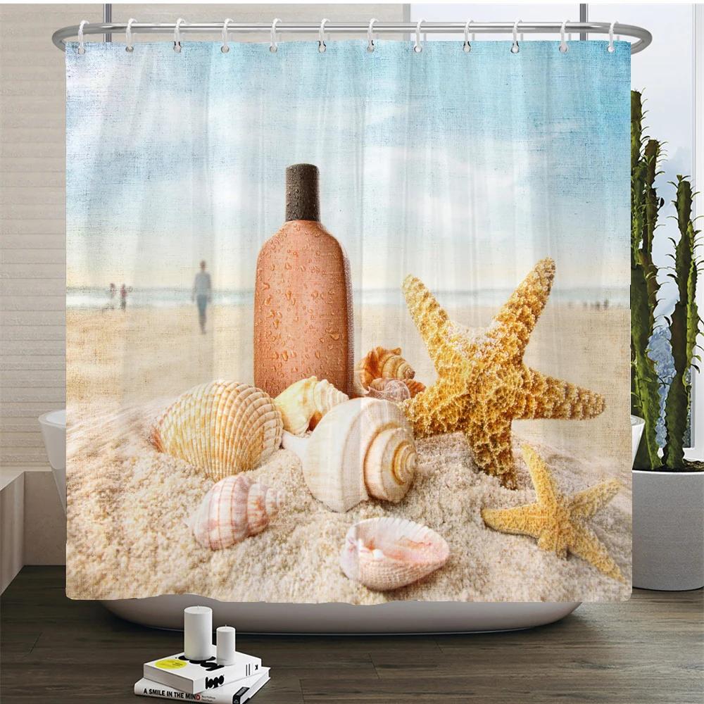 Waterproof Shower Curtain For Bathroom Sunny Sea Beach landscape Print Bathtub Curtains Polyester Bathroom Curtain with 12 Hooks