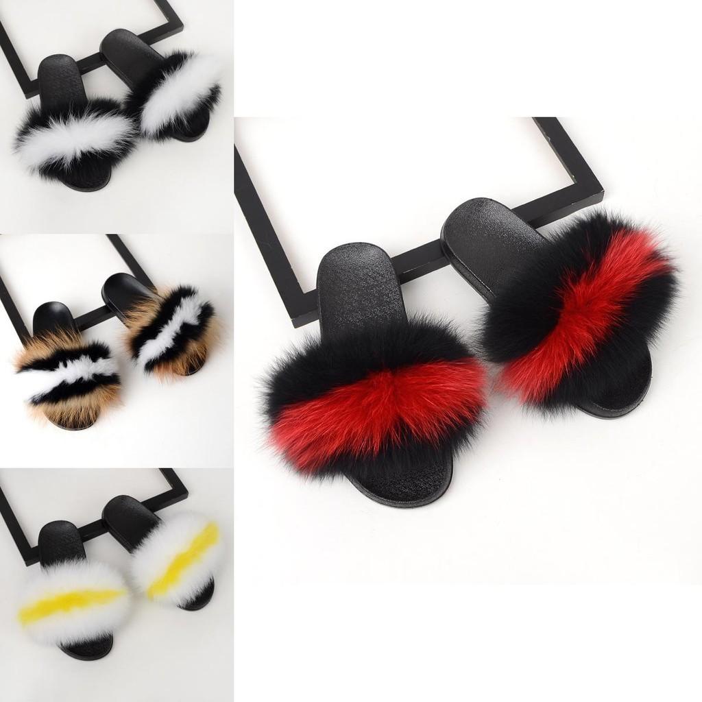 New Girls Fur Slippers Sandals Shoes Soft Luxury Women Lady Slides