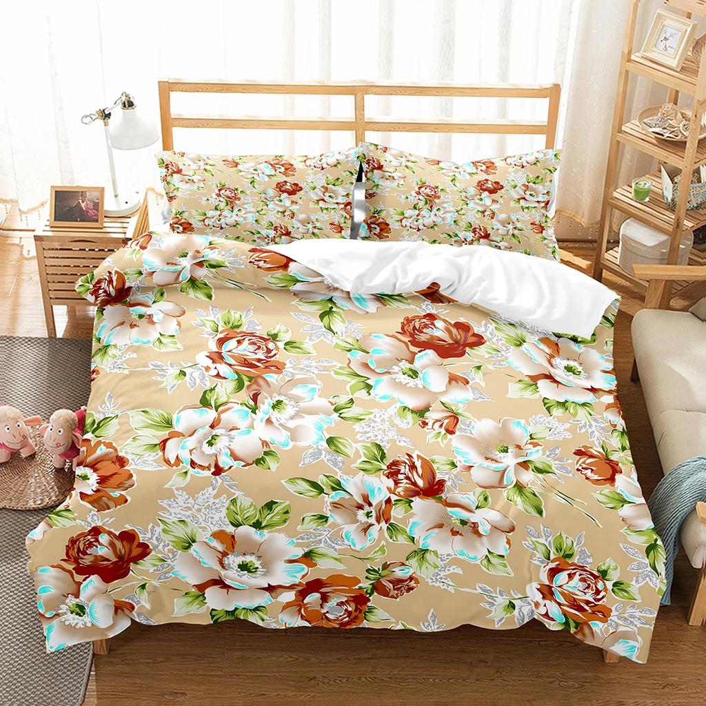 Botanical Flower Duvet Cover Single King Size Garden Leaves Floral Bedding Set Polyester Nature Theme Quilt Cover For Girl Women