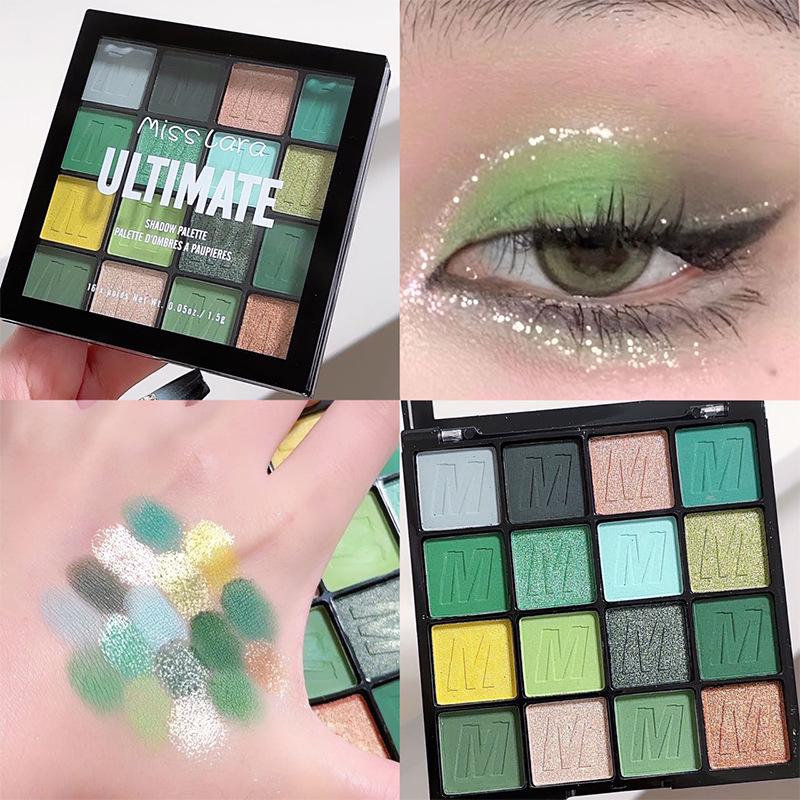 Misslara 16-Color Eyeshadow Palette: Vibrant Shimmer, Glitter, Matte Earth Tones, High Pigment for Children's Stage Makeup.