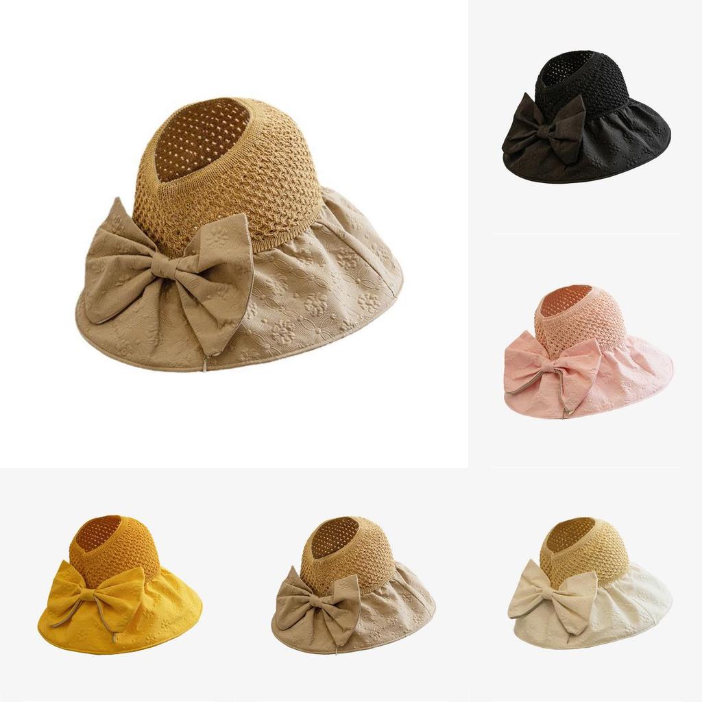 Hat Style Versatile Sweet Solid Color Bow Wide Brimmed Womens Hatscaps Sunshade