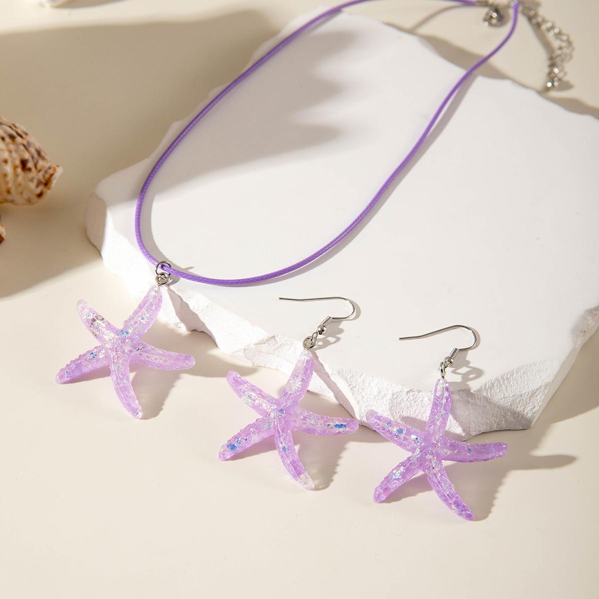 

3 шт. Летнее ожерелье с подвеской в виде морской звезды цвета допамина и серьги-гвоздики для женщин и девочек, милый крутой пляжный комплект бижутерии