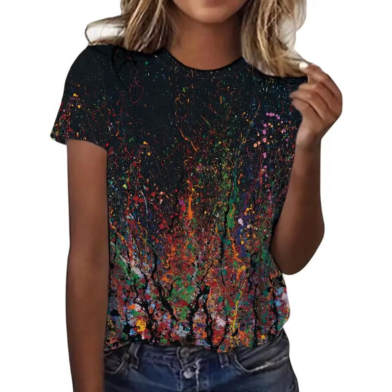 Fashion Color Scale T-shirt 3D Printed Women's New Round Neck Short Sleeved T-shirt Street Style