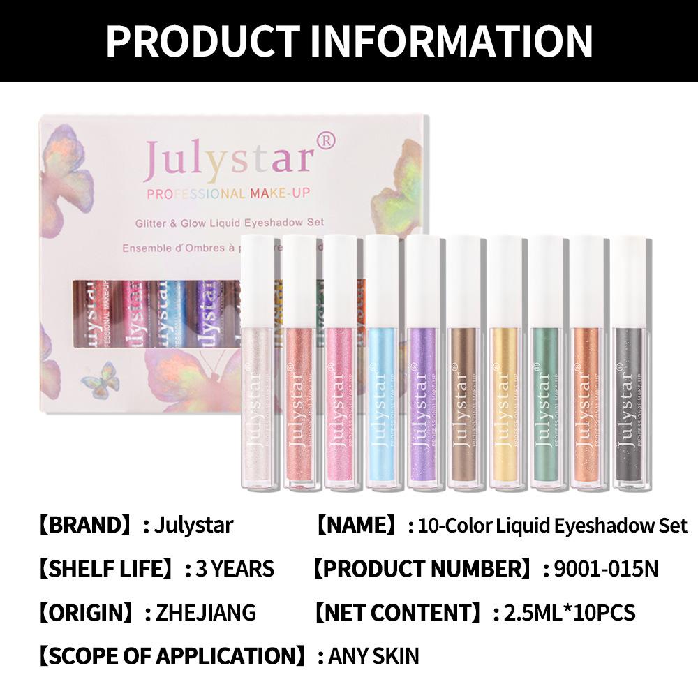 Julystar Ten Colors Pearlescent Matte Liquid Eyeshadow Makeup Bright Streamer Eyeshadow Set