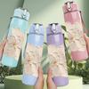 1PC Large White Magnolia Flower Bloom Print 750ml Color Plastic Sports Water Bottle Leakproof Flip Straw Lid Suitable for Sports Office Home Use