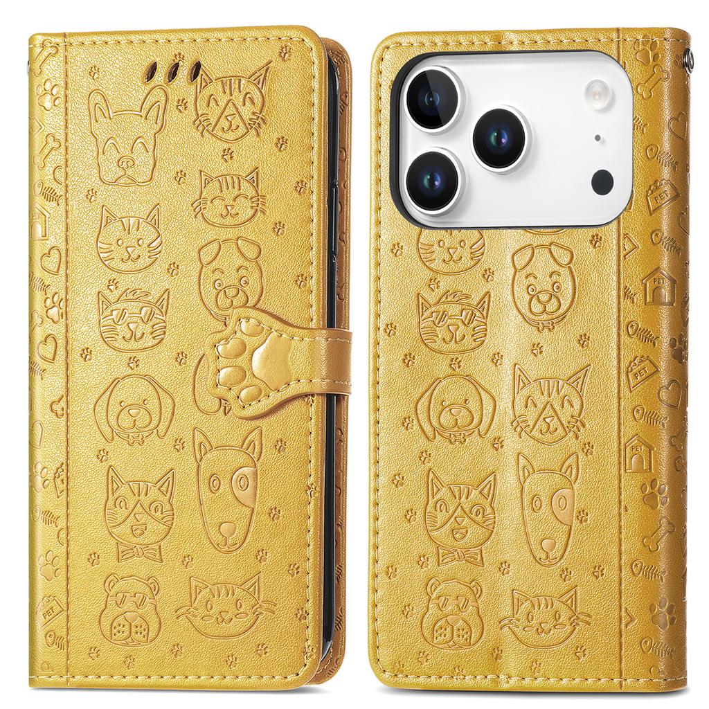 For iPhone 17 Pro Max Case Flip Wallet Leather Phone Cover with Cute Cat Dog Pattern