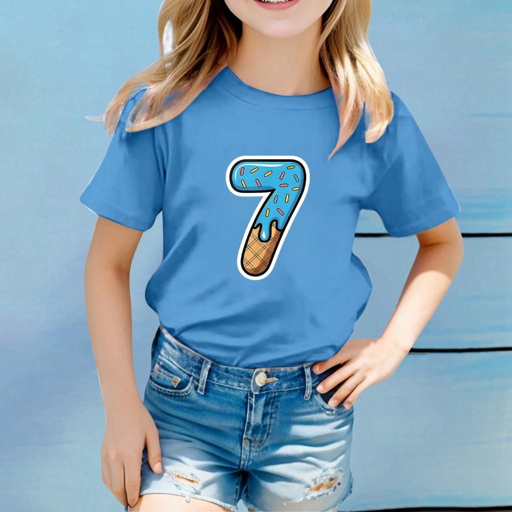 Children Funny Six Seven 67 Meme Print T-Shirt for Kids Humor Round Neck Tee Novelty Gift Girl Top Fashion Children's Clothing