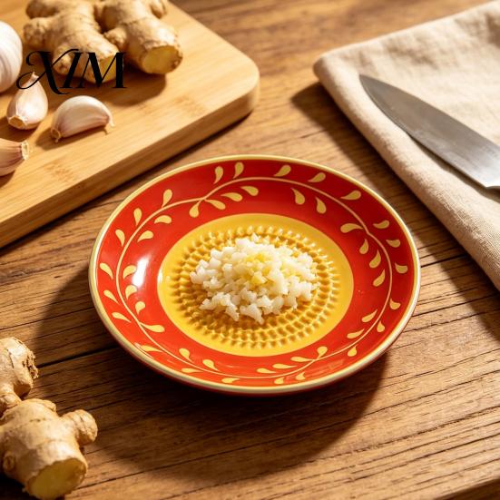Ginger Grinder Tool Ceramic Garlic Grater Plate, Manual Masher for Kitchen, Non Slip Grinding Dish Quick Puree Maker Chili And Nuts, Kitchen
