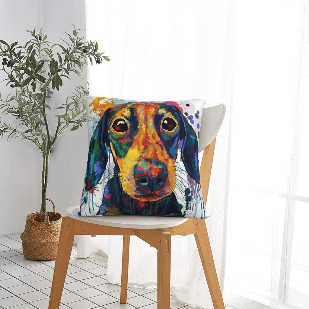 Dachshund Dog Art Throw Pillow Cover Polyester Throw Pillow Wiener Sausage Doxie 4545cm Pillowcase