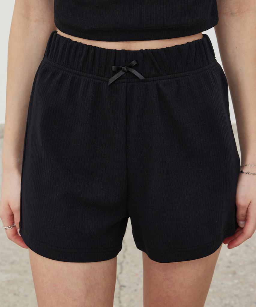 ITOV SEOUL 2Pcs Ribbon Ribbed Shorts Bk