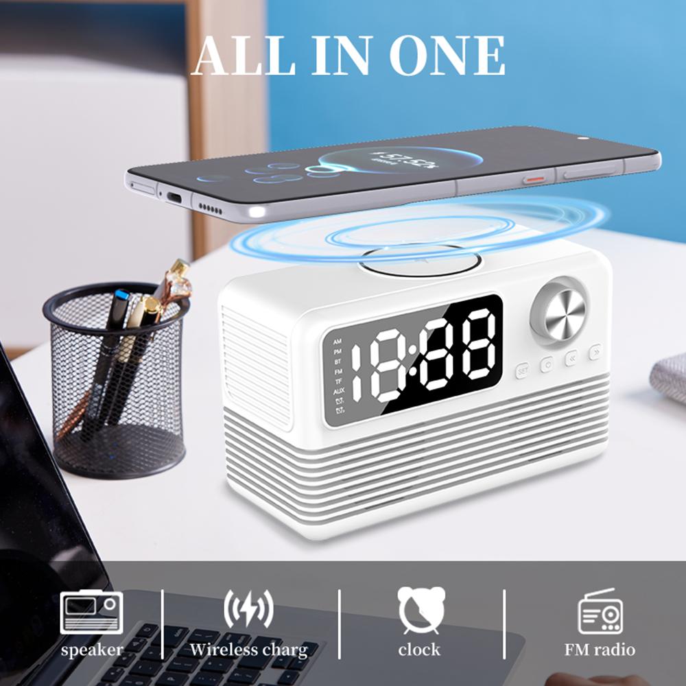 Retro-Stil Kabelloses Laden Bluetooth-Lautsprecher Wecker FM-Radio Desktop-Nachttischlautsprecher TF-Kartenleser Computerlautsprecher