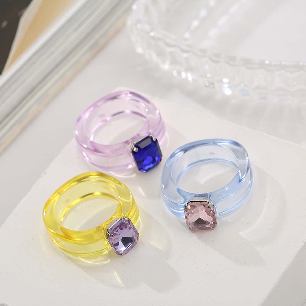Vintage Trendy Cool Acrylic Jelly Color Women Finger Ring Transparent Resin Rings Fashion Jewelry