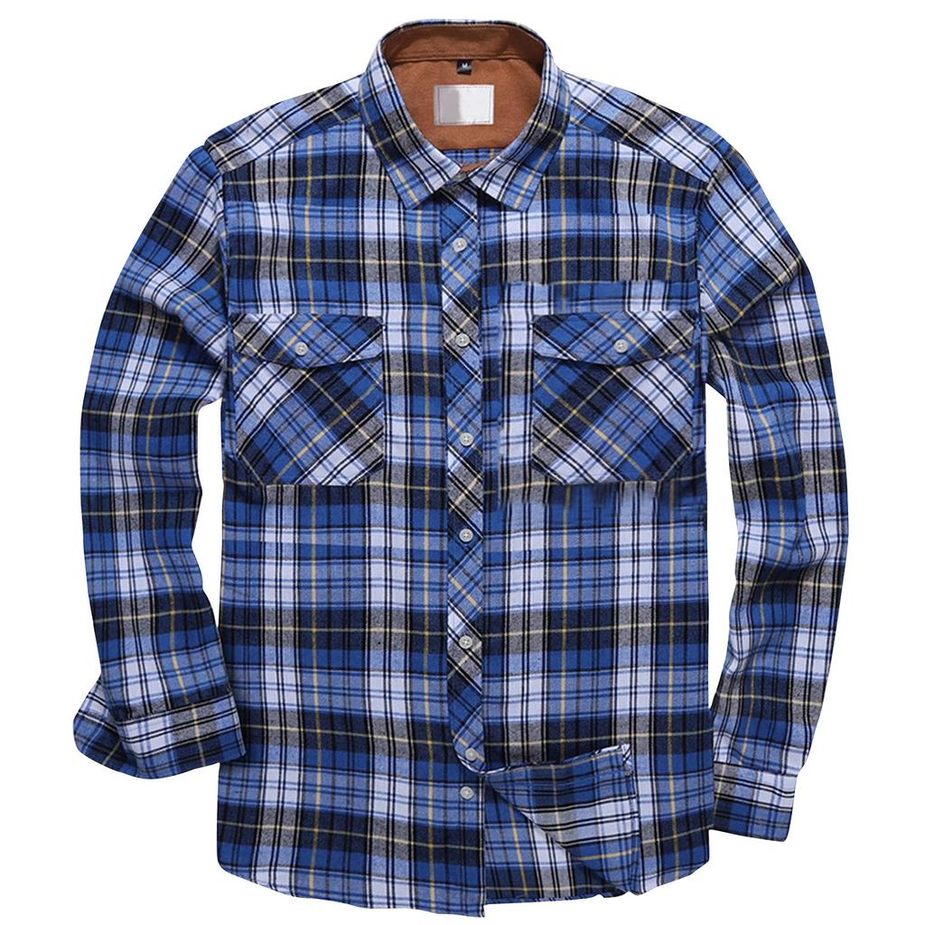 Men's Plaid Shirt Button-Up Sweatshirt Men's Winter Warm Casual Fashion Plaid Shirt