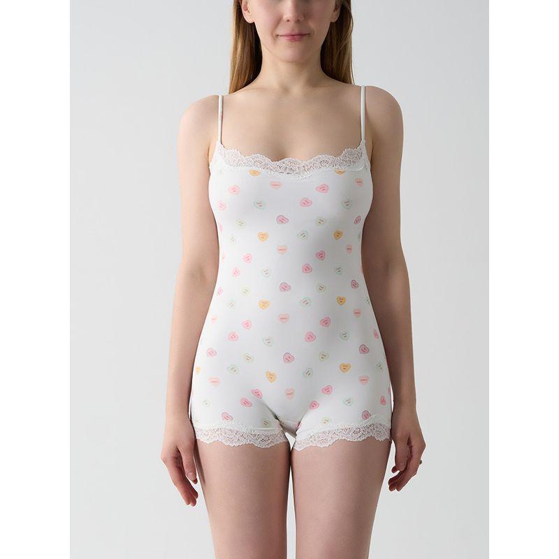 

In Stock Skims Kardashian Same Lace Sling Jumpsuit Sexy Gyaru Slim fit Slimming Floral Jumpsuit White Heart S