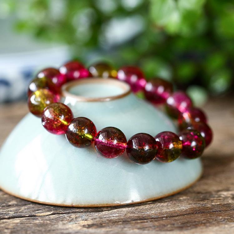 Natural Ice Watermelon Crystal Imitation Tourmaline Crystal Bracelet Tourmaline Bracelet for Women, Ladies' Jewelry Supply