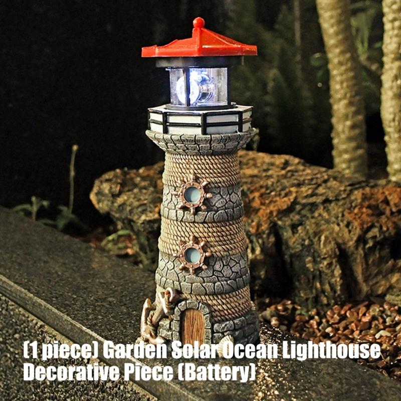 Garden Solar Sea Tower Figure with Ocean Theme Body and Lighted Top for Outdoor Yard Display Piece Space Area, Approx. 10.63 In Tall