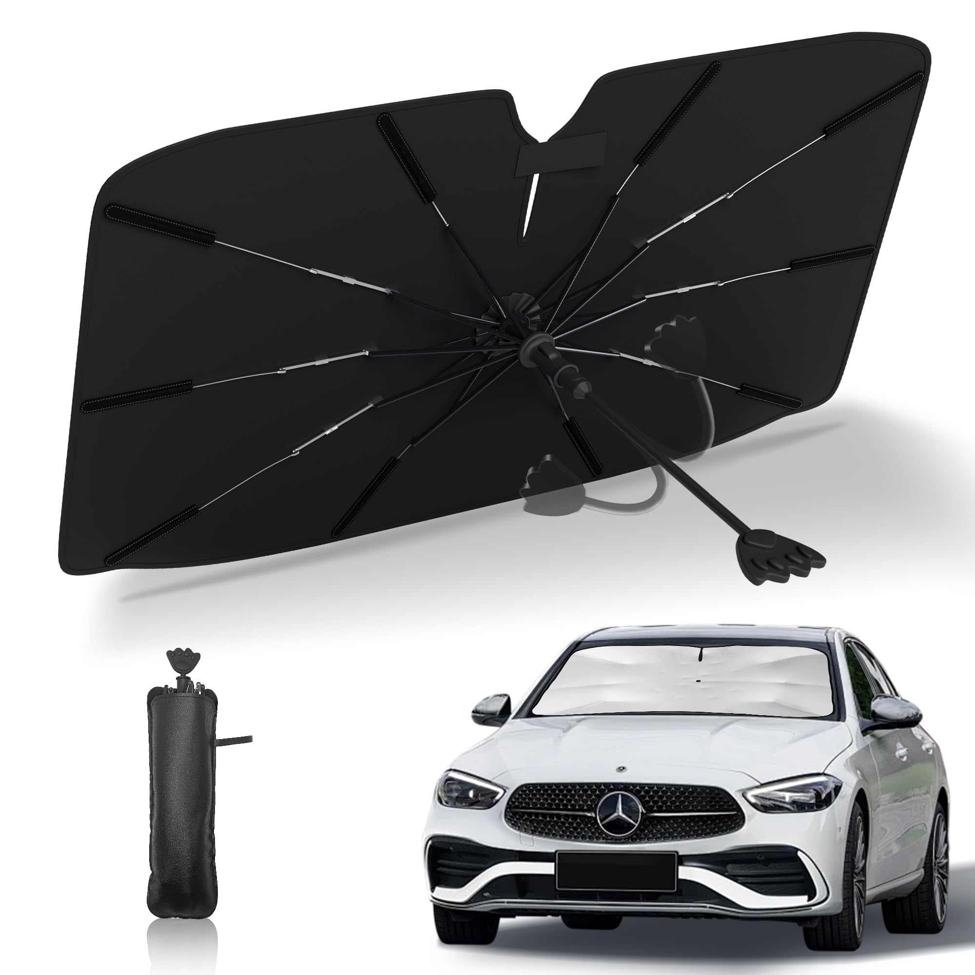 

GOKEI Автомобильный зонт Универсальный 10-спицевый вращающийся зонт УФ-защита от солнца Передний зонт-стиль Солнцезащитный козырек Идеально подходит для и Сна в Конфиденциальности УФ Легкий чёрный