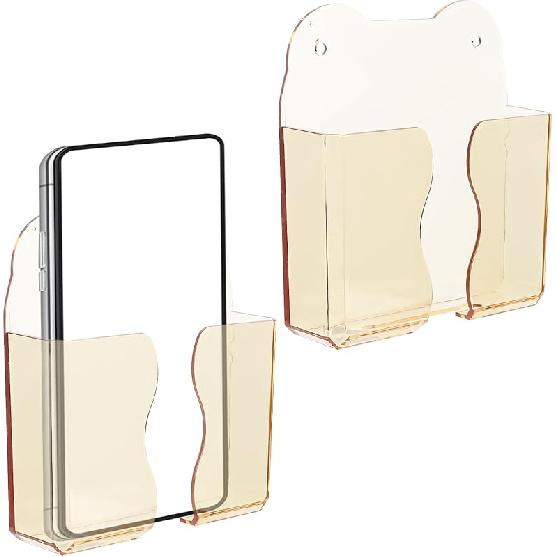 2pcs Wall Mount Phone Holders, Clear Plastic Self Adhesive With Charging Hole Shelf Stand, Bedside Smartphone Stand Cradle, Cell Mobile Phone