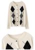 Women's Autumn Winter French Retro Cashmere Diamond Pattern Cardigan Sweater
