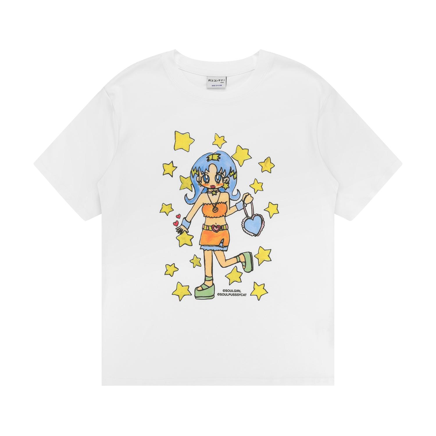 

REOY STUDIONewJeans Pure Cotton Ort Sve T-irt for Little Girls Star Print Korean Sle Loose Fit Summer Top 3XL