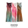 Fashion Style 2024 Summer New Arrival Female Ruched Tie-Dye Floral Print Slit Mid Length Long Length Dress 3031200 330