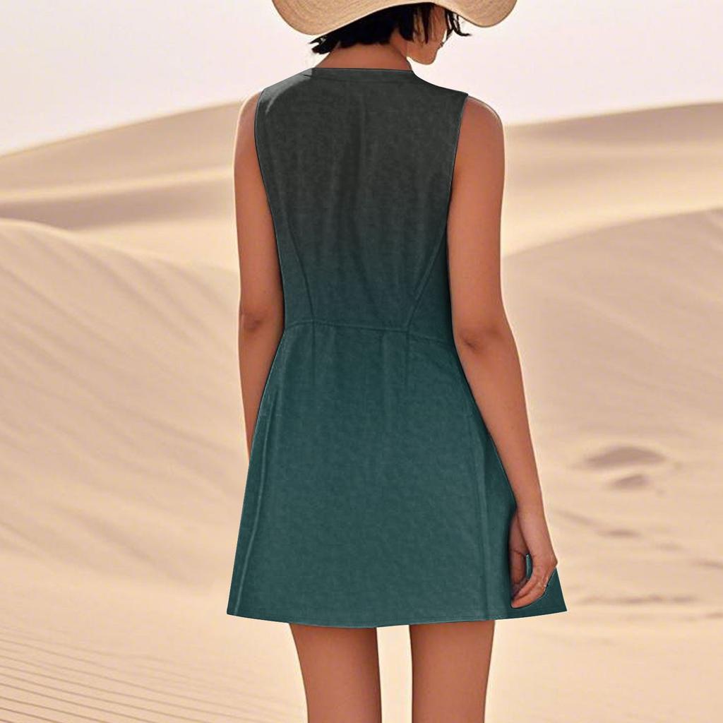 Women's Fashion Casual Gradient Print Sleeveless Pocket Beach Dress
