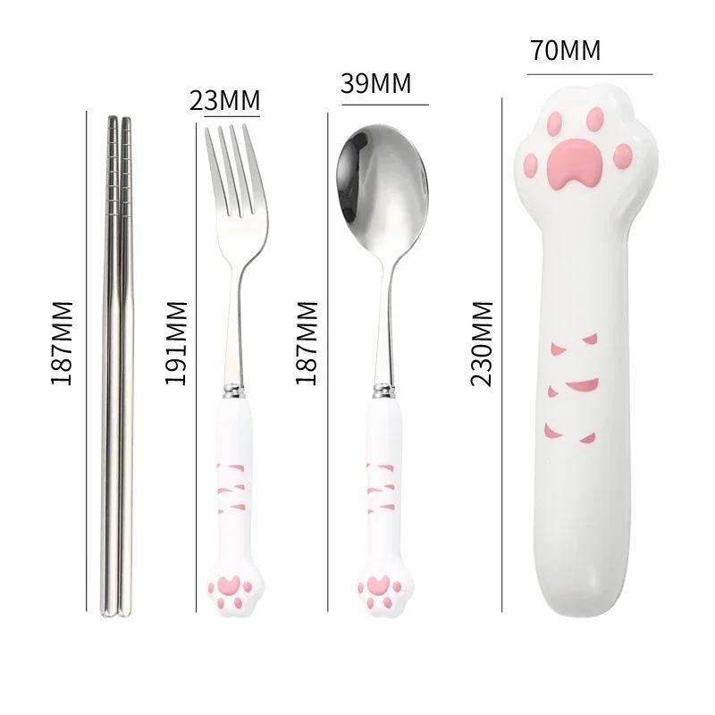 Cartoon Cat Claw Spoon Fork Set - Portable Cutlery for Children, Kawaii Camping Kitchen Accessories
