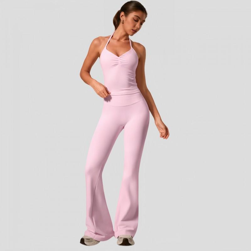 Womens High-Waisted Flared Leggings With Built-in Bra Top Set Yoga Activewear Gym Running Dance