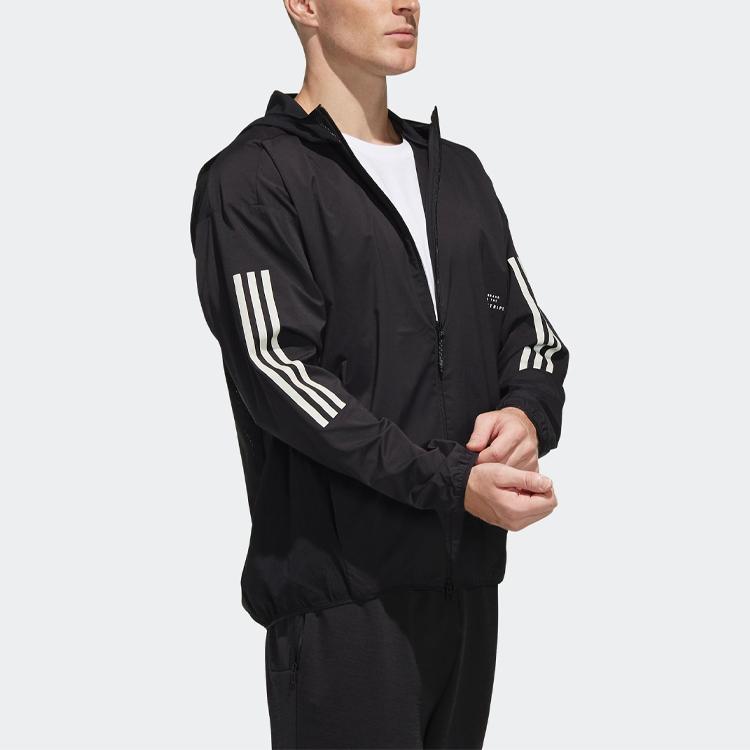 Adidas Logo Stripe Print Hooded Jacket Men Jackets Black FM5325