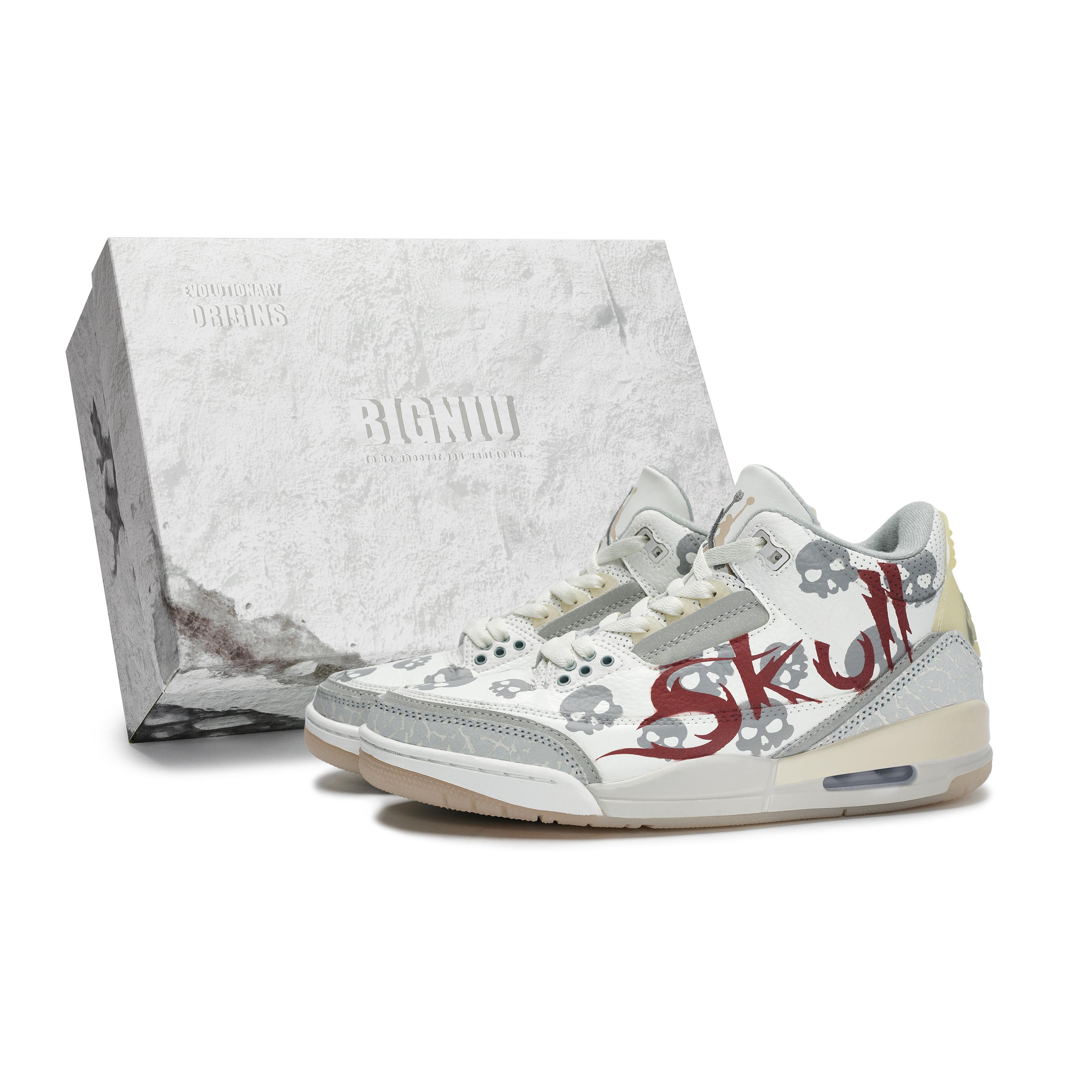 

Jordan Air Jordan 3 Ghost Awakens Slip Resistant Abrasion Resistant Mid top Vintage Basketball Shoes Unisex FJ9479-100(Team80-S-BOX) 41
