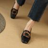 Fashion 2025 Spring Women Loafers Square Toe Chunky Heel Women Shoes Genuine Leather Shoes for Women Retro Square Button Women's Pumps