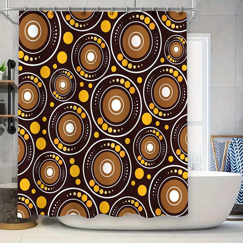 

Vintage Brown Gold Shower Curtain Circular Pattern Decorative Bathroom Liner 3D Printed Waterproof Fabric Sizel72 X W84 Inches ( W60H190(CM)-1 Pcs