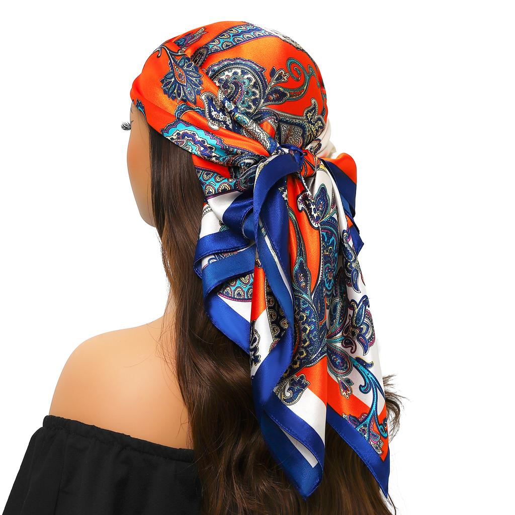 Lenço de Cabeça Feminino Marca de Luxo Quadrado 90*90cm Seda Foulard Cetim Bandana Cabelo Lenço de Pescoço Macio Hijab Lenços de Cabelo Para Senhoras