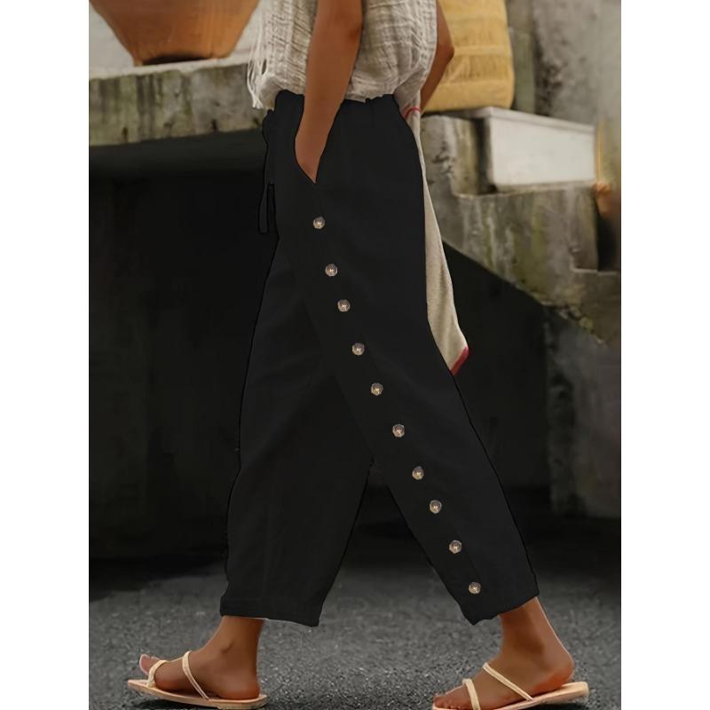 

Новые осенние женские брюки со свободной и узкой талией, универсальные и повседневные брюки длиной девять дюймов 3XL чёрный