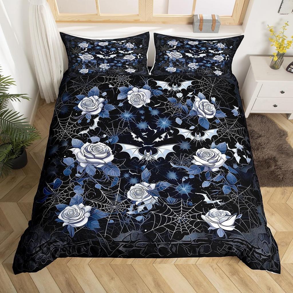 Halloween Bedding Set Full, Pumpkin Lantern Duvet Cover Castle Bat Pattern Comforter Cover, Cartoon Horror Festival Quilt Cover