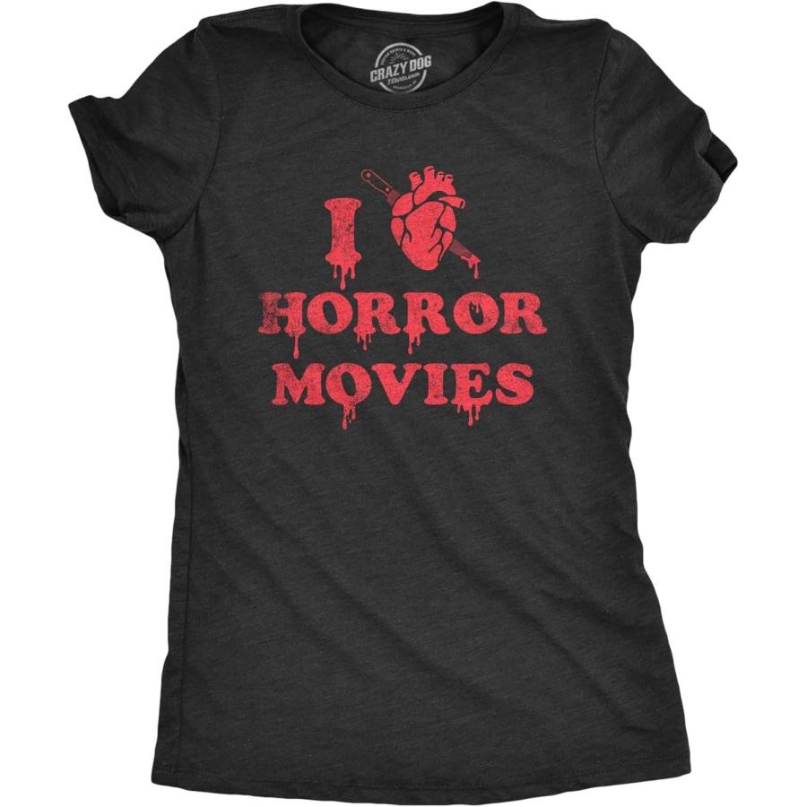 Womens I Heart Horror Movies T Shirt Funny Bloody Scary Movie Lovers Tee for Ladies XXXXXL чёрный