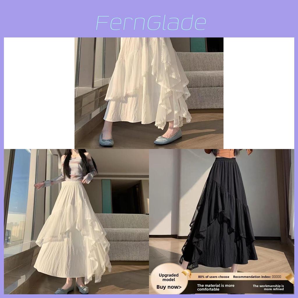 Cotton Blended Irregular Lace Maxi Skirt With Ruffle Hem For Fashion Women