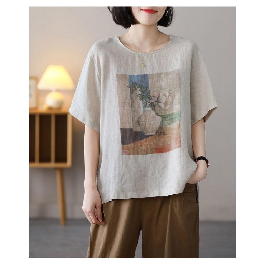 Women's Short Sleeve Round Neck Floral Print Blouse