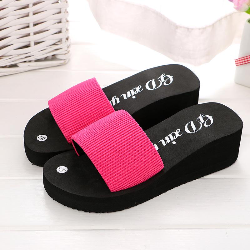 2019 Korean Platform Sandals: Stylish One-Strap, Solid Color, Versatile Home Slippers